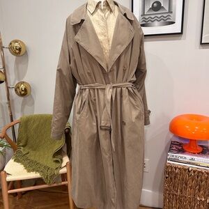 Tan London Fog trench coat with belt